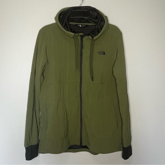The North Face Lightweight Fabric Quilted Jacket Medium Green Hooded Full Zip - Picture 1 of 11